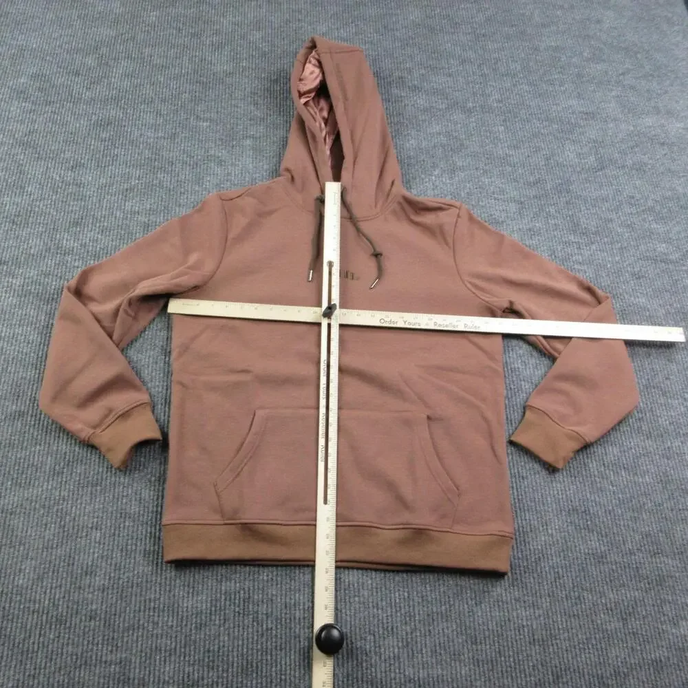 Kin. Hoodie Mens L Brown Pullover Hooded Pockets Satin Lined Embroidered NWT